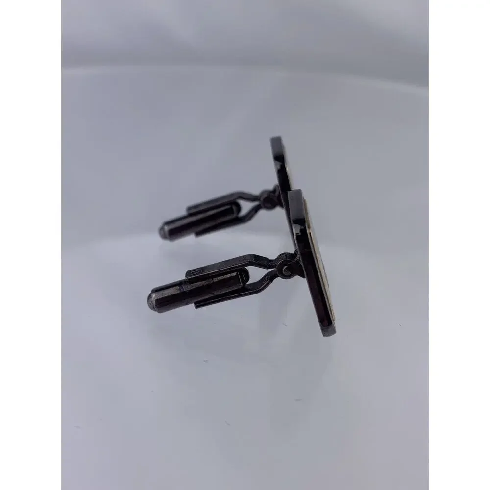 Modern C Initial Gold Tone Black Cufflinks Brushed Metal Formal Vintage
